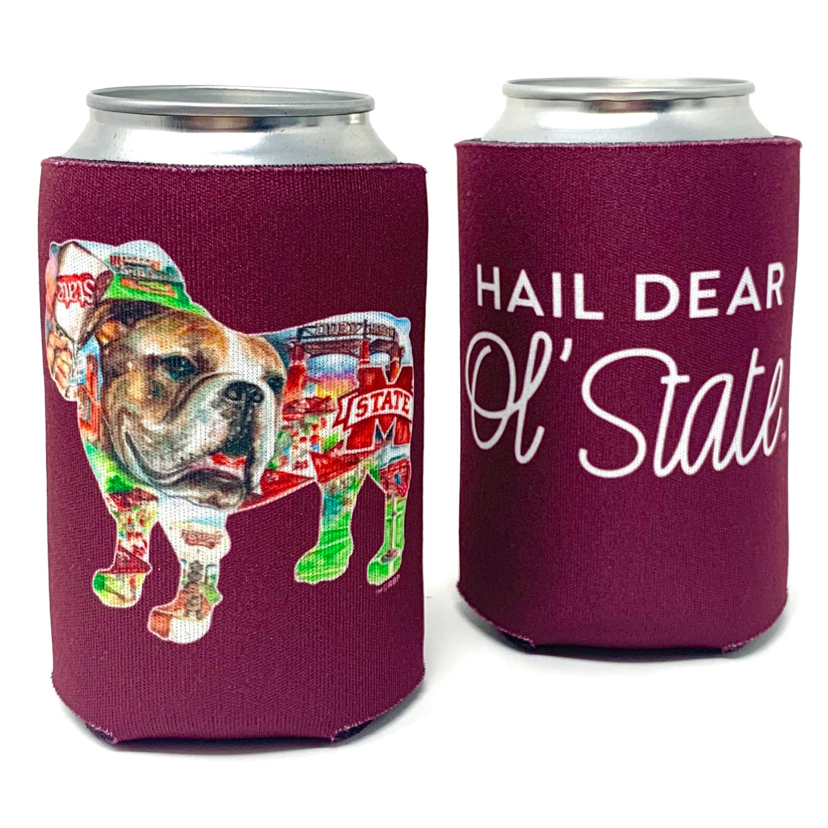 Bulldog Collage Koozie Maroon & Co