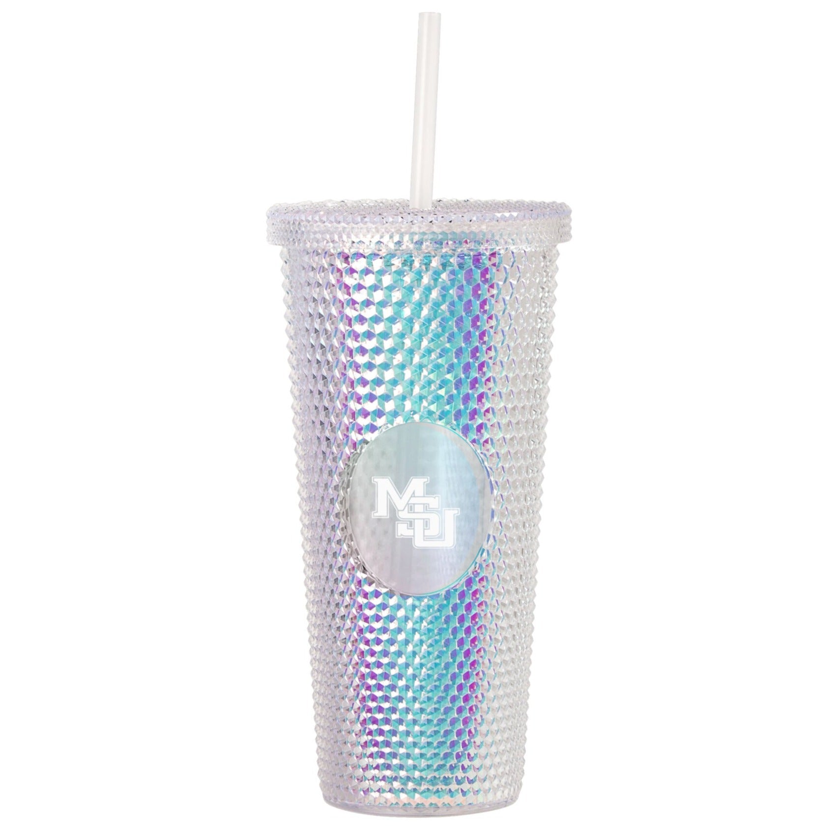 Studded Tumbler with Straw Tumblers with Lids and Straws Iridescent Bl – Tumbler  Cups and Bottles