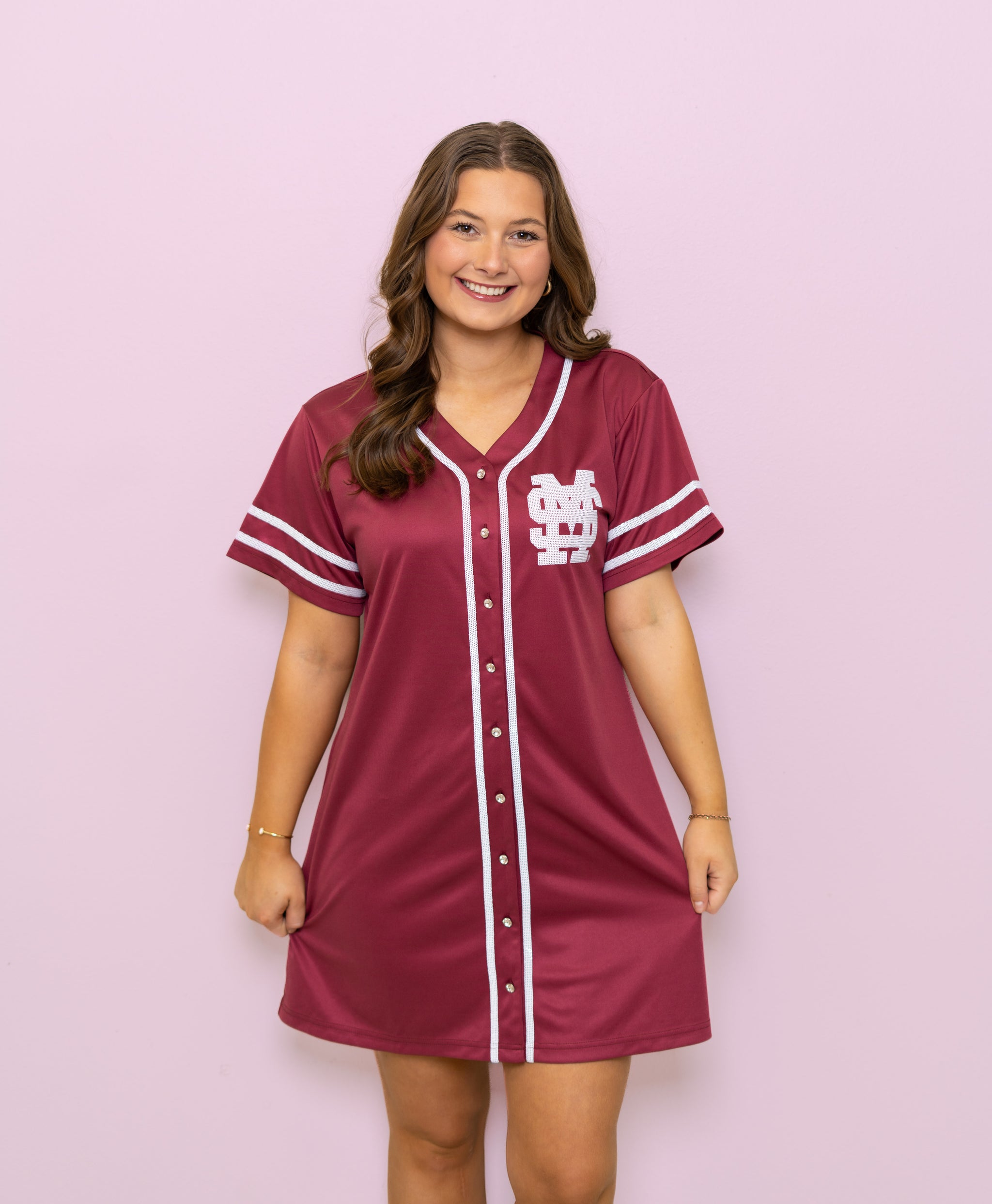 Baseball MS Jersey Dress  Maroon & Co