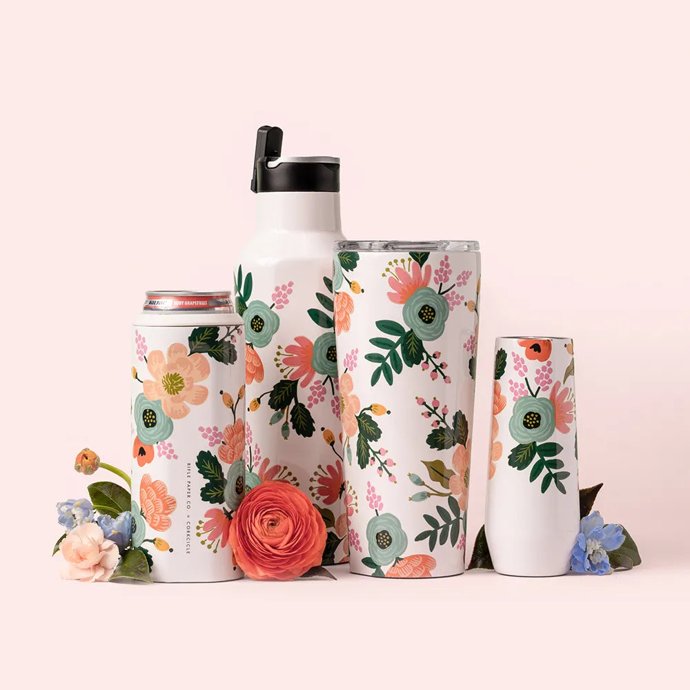 Corkcicle | Rifle Paper Co Stemless Flute | 7oz | Cream Lively Floral